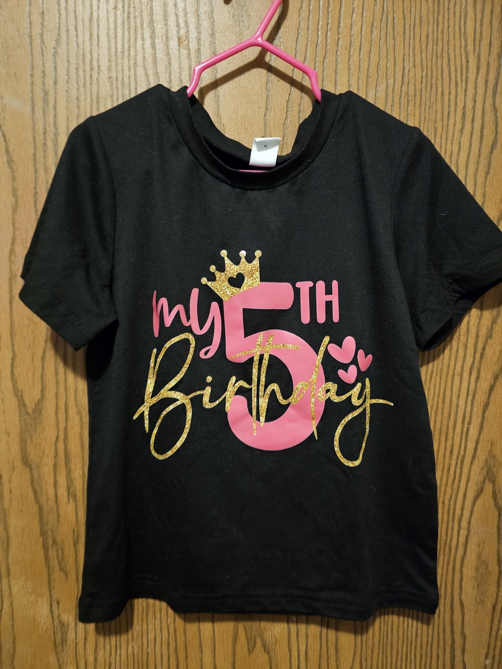 SHEIN Black Tee with Pink Number and Gold Glitter Birthday Script